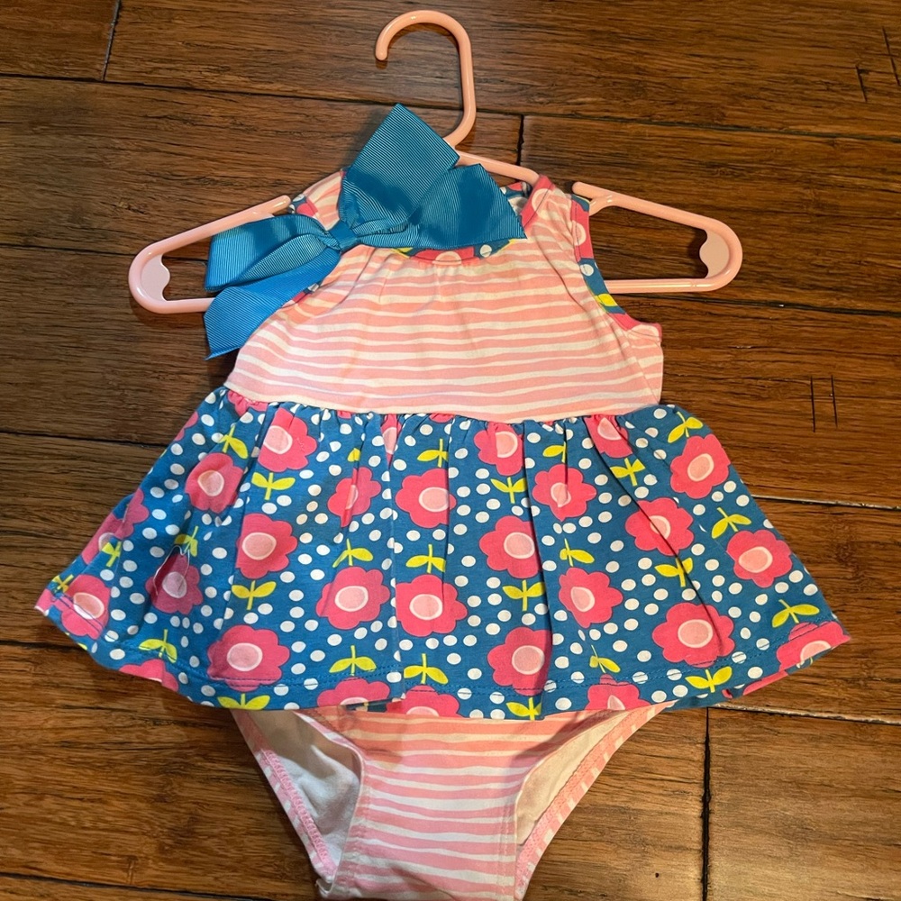 Blue and Pink Floral Kids Onesie Dress
